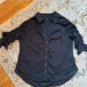 Veronica Beard Black Button Down Shirt with Ruffled Sleeves